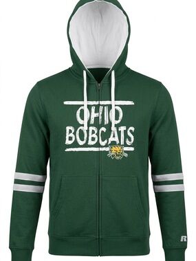 Ohio university Russell Athletic zip up hooded Fleece Jacket OU Bobcats 2XL